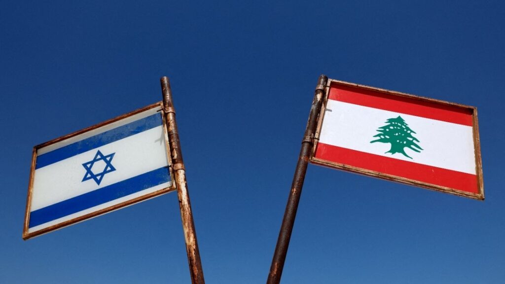Representations of the Israeli and Lebanese flags at a memorial near the Israel-Lebanon border, outside Metula, Israel, June 27, 2026, after Israel and Lebanon signed a framework agreement following U.S.-mediated talks. (Reuters File)