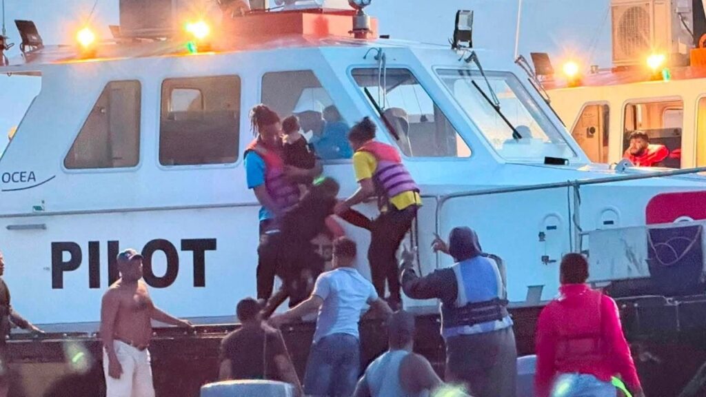 Rescue efforts progress after MV Barima, a ferry carrying people, capsized off the coast of Guyana in South America, in this handout image released on July 19, 2026. Bishop Juan Edghill/Handout via Reuters