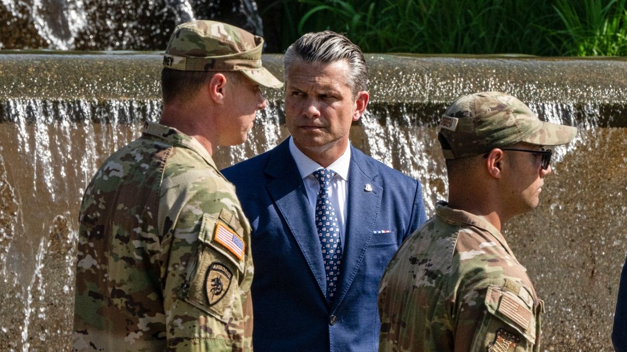 Secretary of Defense Pete Hegseth with members of the National Guard during a ceremony at Meridian Hill Park in Washington, July 2, 2026. Attacks that injured dozens of U.S. service members and damaged several helicopters, according to several U.S. officials, were not disclosed. Central Command is not required to release information about injured troops, especially when they quickly return to duty, a military official said. (Alex Kent/The New York Times)
