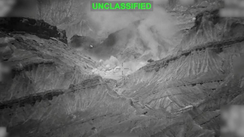 Smoke rises from an explosion at an unknown location, during what U.S. Central Command (CENTCOM) says are strikes on Iran, in this screen grab taken from a handout video released on July 18, 2026. U.S. Central Command/Handout via REUTERS