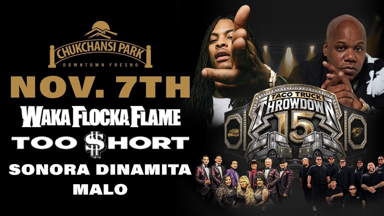 Taco Truck Throwdown 15 will return to Chukchansi Park on Nov. 7 with performances from Waka Flocka Flame, Too $hort, La Sonora Dinamita and Malo, alongside more than two dozen taco vendors competing in Fresno’s annual festival. (Fresno Grizzlies)