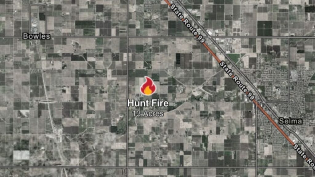 The Hunt Fire burned 13 acres in Fresno County Monday afternoon, and its cause remains under investigation, according to CalFire. (CalFire)