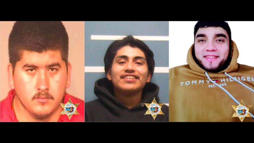 The Tulare County Sheriff’s Office is seeking the public’s help locating fugitives Ismael Gomez Bermejo (left), Jacob Arteaga (center), and Jose Fernando Gutierrez Cisneros, who were added to Sheriff Mike Boudreaux’s Top Ten Most Wanted Fugitives List. (Tulare County SO)