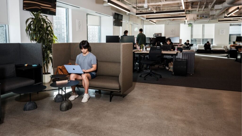 Employees at work in the offices of Mercor in San Francisco on July 29, 2025. The company says it pays more than $4 million to contractors every day. (Carolyn Fong/The New York Times)