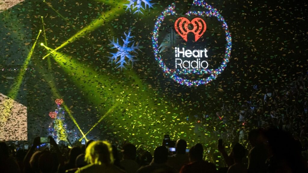 The logo of iHeartRadio during the Y100.7's iHeartRadio Jingle Ball 2025 at Kaseya Center in Miami, Florida, U.S. December 20, 2025. (Reuters/Marco Bello)