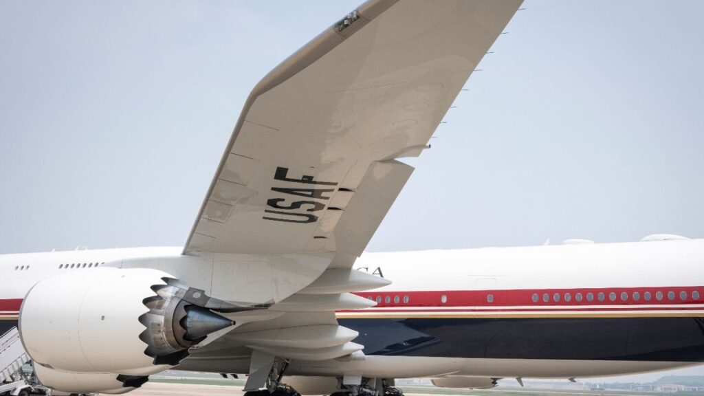 The new Air Force One plane at Joint Base Andrews in Maryland, July 17, 2026. President Trump said on Sunday that the Boeing luxury jet donated by Qatar that he recently took overseas would soon be “maxed out,” suggesting it could get additional defensive capabilities to match the standards of the older jets used for presidential travel. (Haiyun Jiang/The New York Times)The new Air Force One plane at Joint Base Andrews in Maryland, July 17, 2026. President Trump said on Sunday that the Boeing luxury jet donated by Qatar that he recently took overseas would soon be “maxed out,” suggesting it could get additional defensive capabilities to match the standards of the older jets used for presidential travel. (Haiyun Jiang/The New York Times)