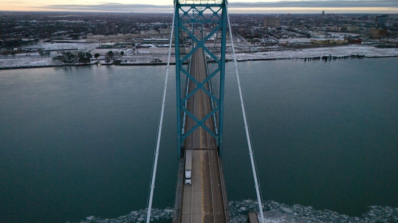 Truck traffic on the Ambassador Bridge in Windsor, Canada, Feb. 1, 2025. A global 10 percent tariff that President Donald Trump imposed in February after the Supreme Court struck down his earlier global tariffs is set to lapse at 12:01 a.m. on Friday. The administration has a new batch of tariffs ready to go to replace it, which could be announced as soon as Thursday. (Ian Willms/The New York Times)....Truck traffic on the Ambassador Bridge, Friday, Jan. 31, in Windsor, Canada. President Trump’s plan to impose a 25% tariff on automotive industry imports this coming Saturday is causing economic uncertainty in Windsor and beyond. ..(Ian Willms for The New York Times)