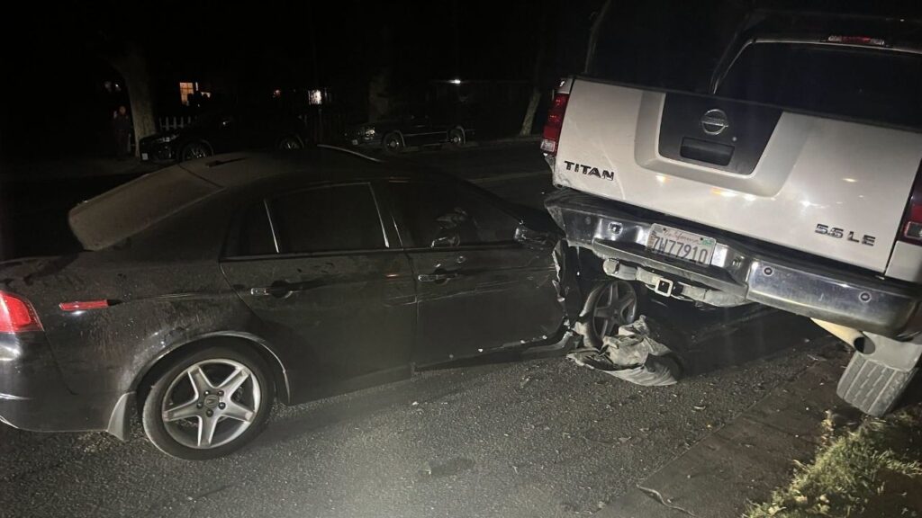 Two men were arrested on suspicion of DUI after separate high-speed crashes Saturday night in Madera, though no injuries were reported. (Madera PD)