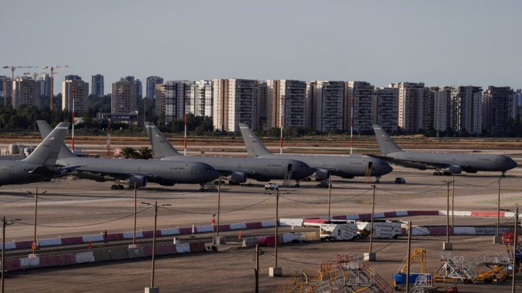 U.S. Air Force tanker aircraft are lined up at Ben Gurion International Airport in Lod, near Tel Aviv, Israel, May 19, 2026. REUTERS/ Dedi Hayun