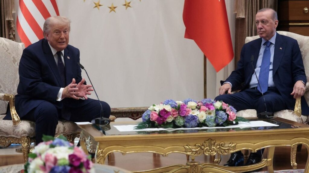 U.S. President Donald Trump and Turkish President Tayyip Erdogan hold a bilateral meeting, ahead of their participation in a NATO leaders' summit, at the Bestepe Presidential Compound in Ankara, Turkey, July 7, 2026. (Reuters/Jonathan Ernst)
