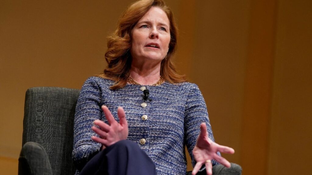 U.S. Supreme Court Justice Amy Coney Barrett takes part in the Supreme Court Fellows Program annual lecture at the Library of Congress in Washington, D.C., U.S., March 12, 2026. (Reuters File)