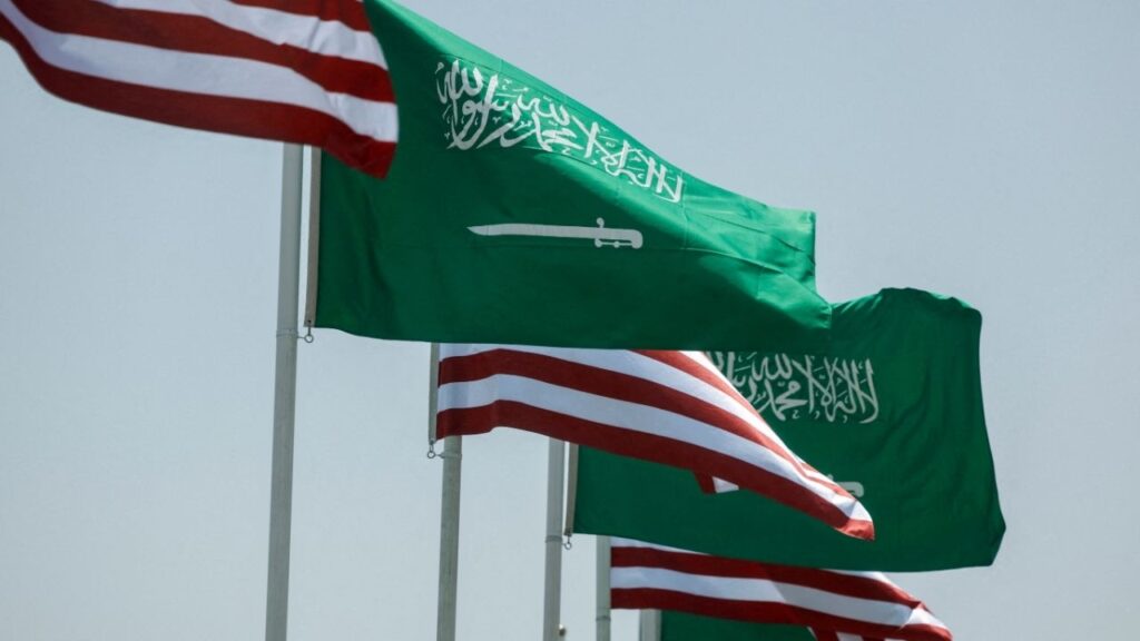 U.S. and Saudi flags flutter along a highway of Riyadh, as pictured through the glass of a car, ahead of the arrival of U.S. President Donald Trump to Riyadh, Saudi Arabia May 12, 2025. (Reuters File)