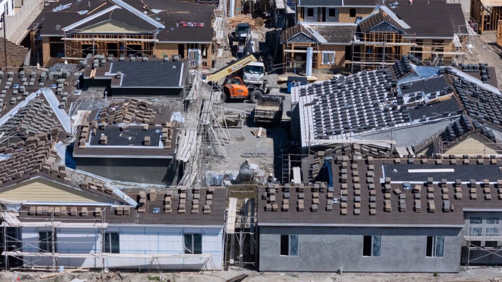 A drone view shows new single family home construction in San Diego, California, U.S., March 25, 2025. (REUTERS/Mike Blake)