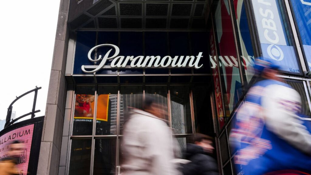 Paramount sign outside their offices at 1515 Broadway in New York City, U.S., February 17, 2026. (REUTERS/Adam Gray)