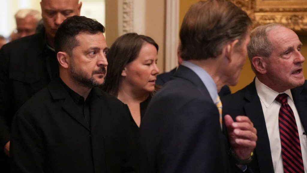 Ukraine's President Volodymyr Zelenskiy leaves following a meeting with U.S. senators on the Lindsey O. Graham Sanctioning Russia and Iran Act at the U.S. Capitol in Washington, D.C., U.S., July 28, 2026. REUTERS/Eric Lee