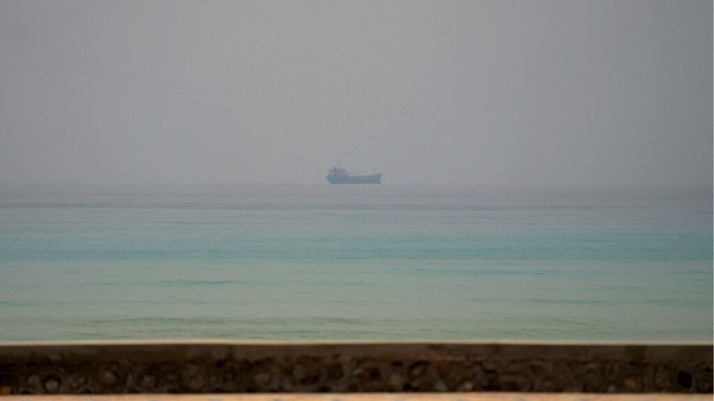 A vessel at the Strait of Hormuz, as seen from Musandam, Oman, July 8, 2026. Reuters/Stringer