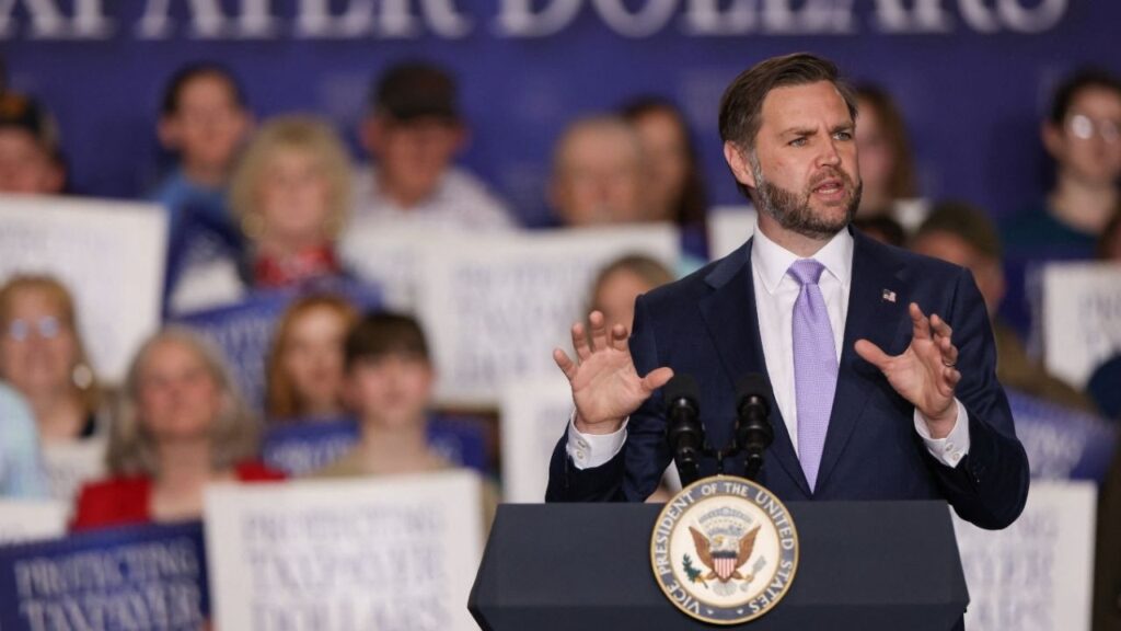 Vice President JD Vance speaks about the Trump administration's effort to combat fraud, in Bangor, Maine, U.S., May 14, 2026. (Reuters/Taylor Coester)