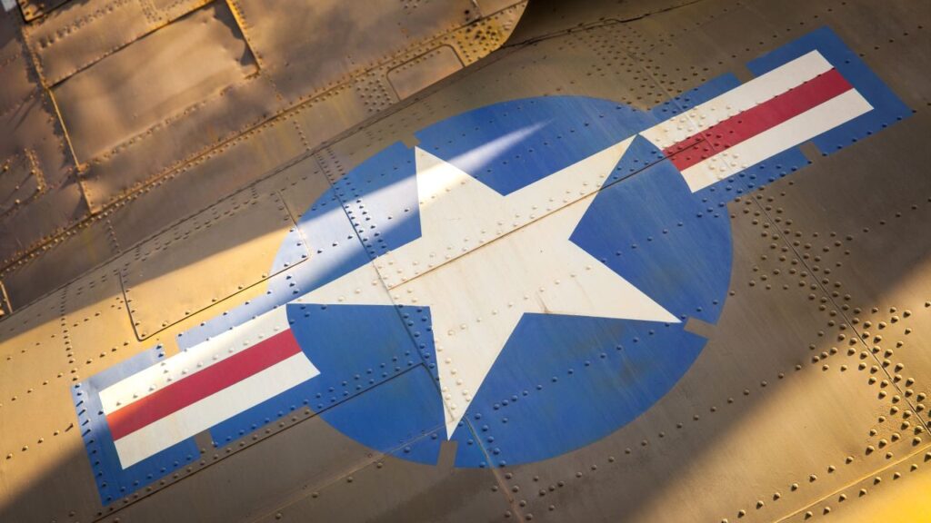Image of U.S. Air Force red white and blue insignia that has a white star in the middle
