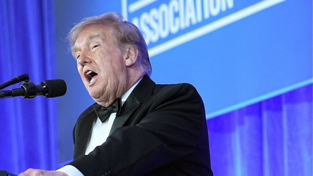 President Donald Trump speaks during the White House Correspondents' Association Dinner at the Waldorf Astoria in Washington, on Friday, July 24, 2026. (Haiyun Jiang/The New York Times)