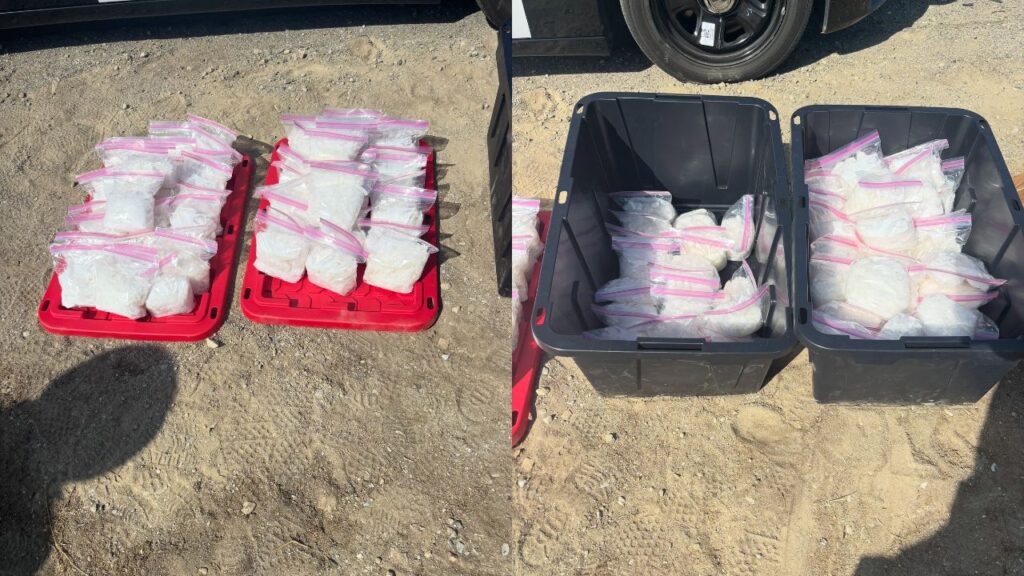 A driver was arrested Wednesday after a California Highway Patrol officer found about 135 bags of methamphetamine during a traffic stop on Interstate 5 in Fresno County. (CHP)