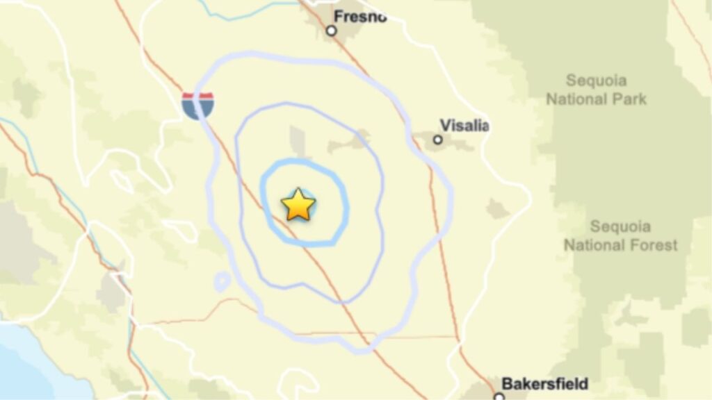 A magnitude 3.7 earthquake struck about 6.2 miles north-northeast of Kettleman City at 6:21 a.m. Tuesday, according to the U.S. Geological Survey. (USGS)