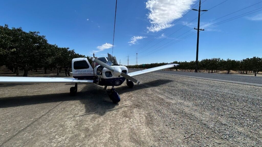A pilot safely landed a single-engine plane on West Jayne Avenue in Coalinga after an engine failure Thursday morning, with no injuries or property damage reported. (Fresno County SO)