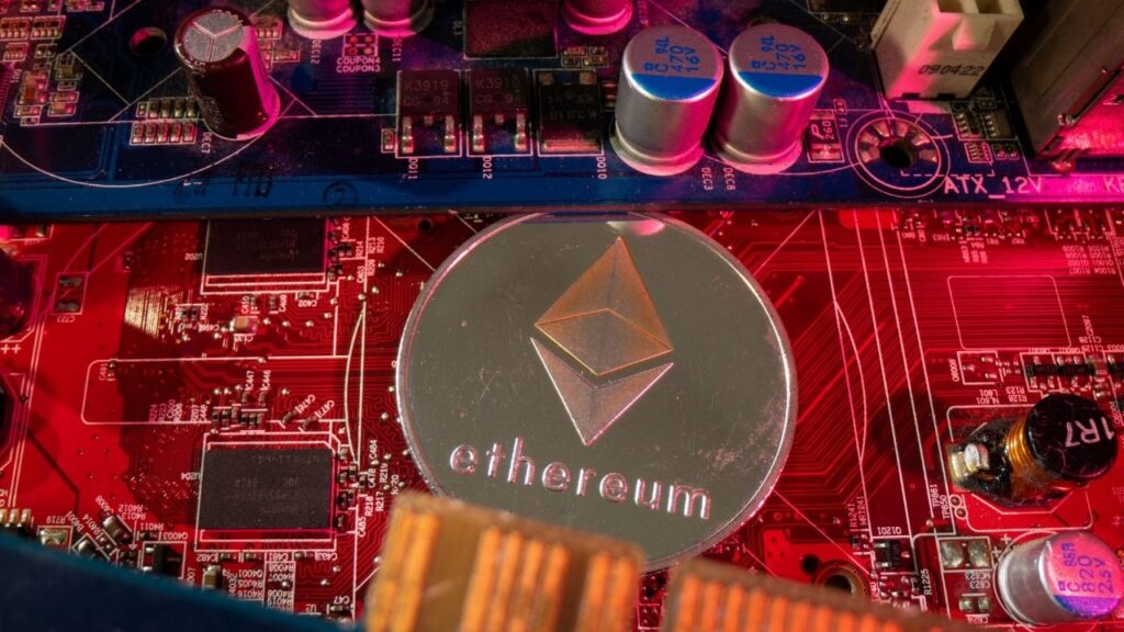 A representation of cryptocurrency Ethereum is placed on a PC motherboard in this illustration taken June 16, 2023. (Reuters File)