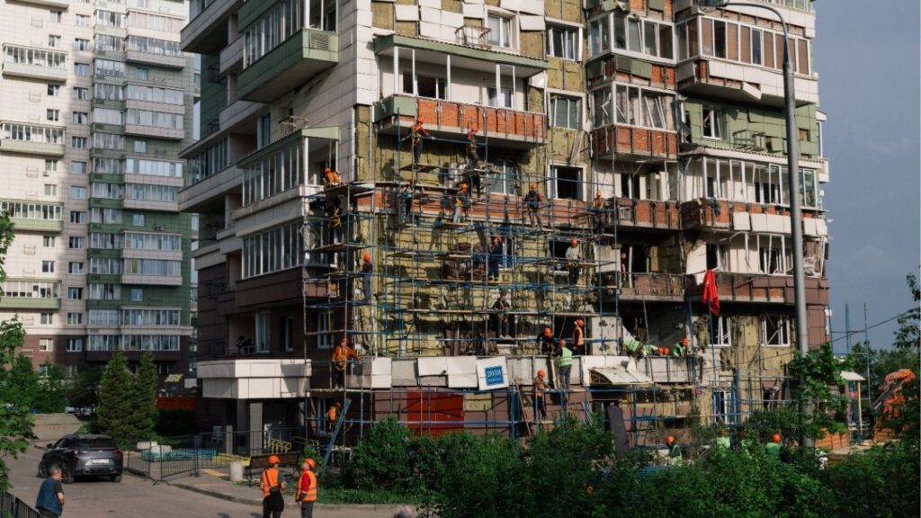 A residential building damaged by a drone strike in Zelenograd, in Russia’s Moscow region, on Sunday, May 17, 2026. For years, civilian deaths on the Russian side were largely confined to border regions of Russia or occupied areas of Ukraine. Now, that is rapidly changing, but it is far from clear that it will change the Kremlin’s calculus about the war. (Nanna Heitmann/The New York Times)