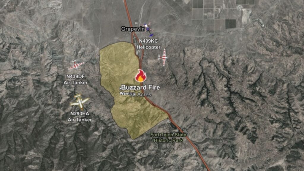 A wildfire near the Grapevine prompted an evacuation warning Wednesday morning after growing to 30 acres, according to incident officials. (CalFire)