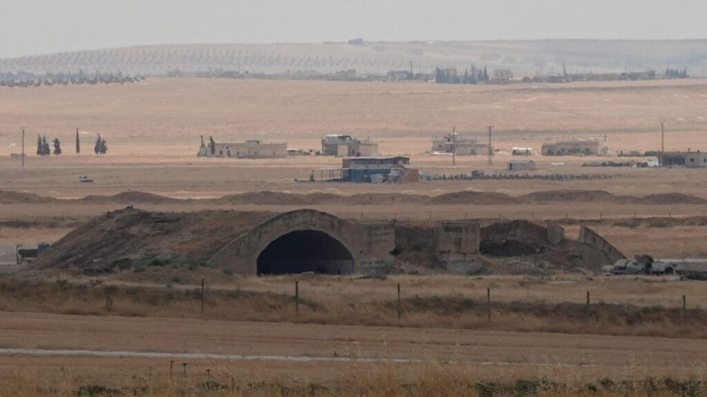 Abu al-Duhur airbase following strikes, Syria, August 18, 2026. Eight Israeli airstrikes hit an airbase in northwestern Syria early on Tuesday, Syrian state media said, in what the U.S. envoy for the region called an "unnecessary escalation." The Israeli military declined to comment on the strikes while the Syrian defense ministry did not respond. (Reuters/Stringer)