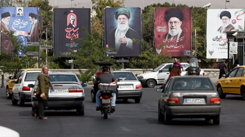 Banners with pictures of the late Supreme Leader of Iran, Ayatollah Ali Khamenei, are displayed on a street in Tehran, Iran, August 22, 2026. Majid Asgaripour/WANA (West Asia News Agency) via REUTERS