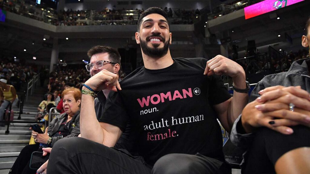 Aug 23, 2026; Chicago, Illinois, USA; Turkish-American former basketball player and human rights activist Enes Kanter Freedom is seen prior to a game between the Indiana Fever and the Chicago Sky at Wintrust Arena. (Mandatory Credit: Patrick Gorski-Imagn Images/File Photo)