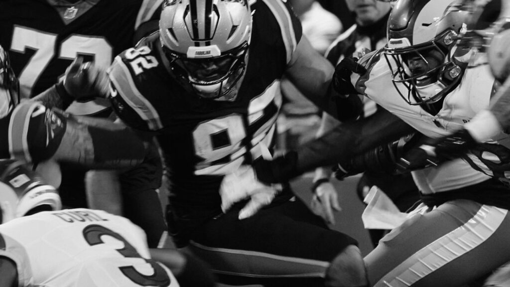 Carolina Panthers and Los Angeles Rams players contest a NFL Wildcard game, at the Bank of America Stadium in Charlotte on Jan. 10, 2026. At least one in four of all the people who have played in the NFL might expect to end up with chronic traumatic encephalopathy, according to a study of hundreds of cases over a recent six-year period. Researchers say the actual prevalence may be much higher. (Zack Wittman/The New York Times)