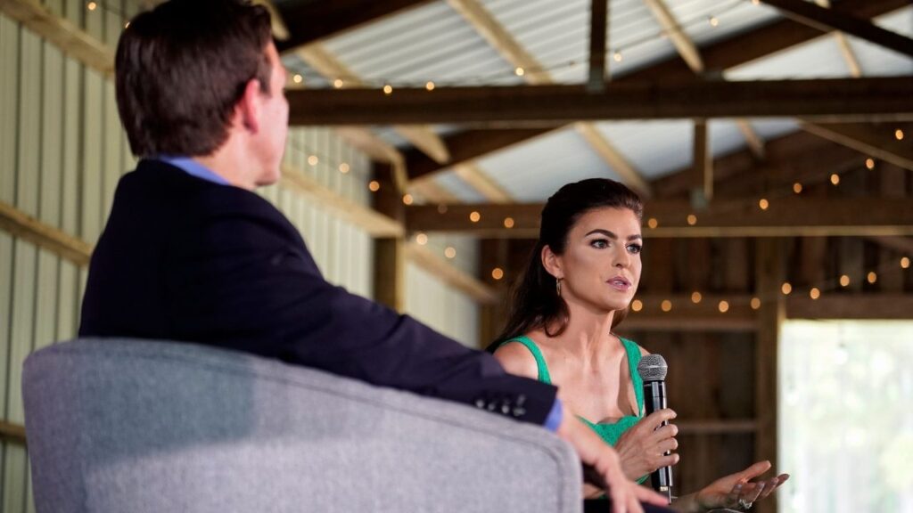 Casey DeSantis, Florida’s first lady, speaks alongside her husband, Gov. Ron DeSantis, during an event in Gilbert, S.C., on June 2, 2023. The governor’s administration “misappropriated” $10 million in taxpayer money by diverting it to a charity tied to his wife, according to a leaked Florida grand jury report that took a sharply critical view of the dealings. (Nicole Craine/The New York Times)