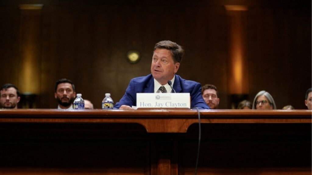 Jay Clayton, U.S. President Donald Trump's nominee to be Director of National Intelligence, testifies during a Senate Intelligence Committee confirmation hearing on Capitol Hill in Washington, D.C., U.S., July 15, 2026. Reuters/Nathan Howard/File Photo