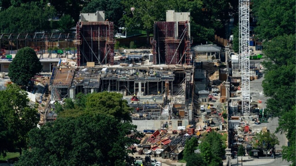 Construction of a ballroom at the White House seen from a window at the Washington Monument, in Washington, D.C., U.S., August 4, 2026. (Reuters/Eric Lee)