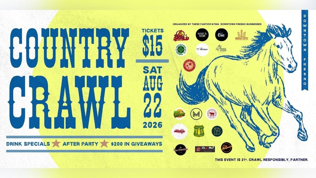 Country Crawl returns Aug. 22 with more than a dozen Downtown Fresno stops, prizes and free trolley rides. (Downtown Fresno Partnership)