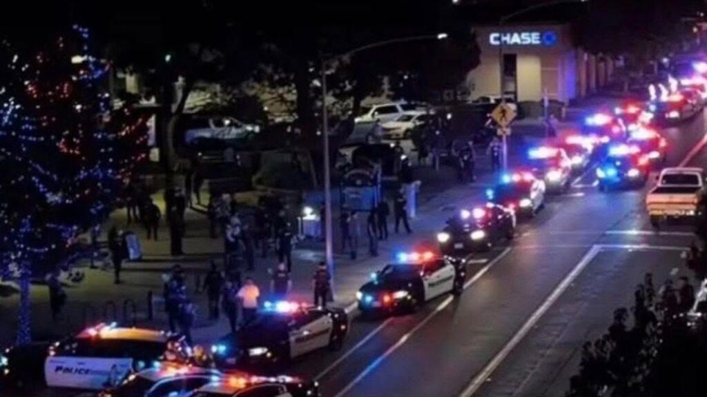 Fifteen people were arrested and three Visalia police officers suffered minor injuries after fights involving about 100 people broke out Saturday night at the Visalia Convention Center. (Visalia PD)