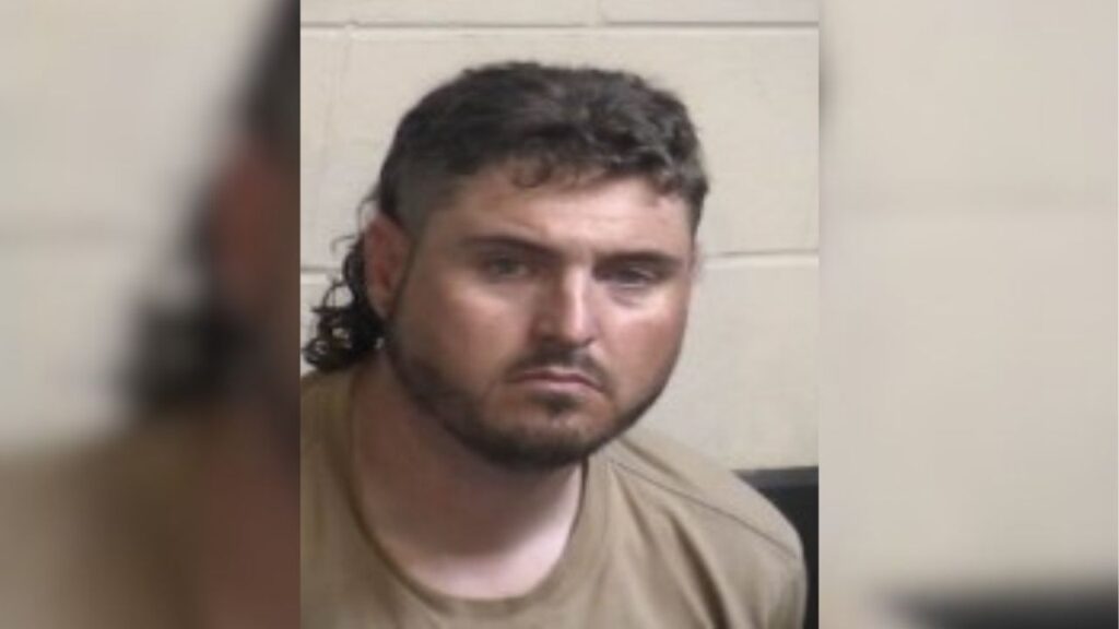 Fresno police arrested Jacob Ballinger after they said he strangled a woman until she lost consciousness and pushed her boyfriend as he held their 3-month-old baby, causing the infant to fall to the ground. (Fresno PD)