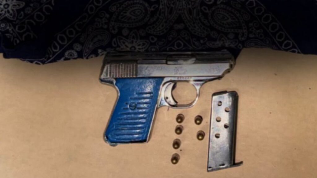 Fresno police arrested a man with prior felony convictions Wednesday, Aug. 19, 2026, night after officers said they found a .25-caliber semiautomatic handgun beneath his bicycle during a traffic stop. (Fresno PD)