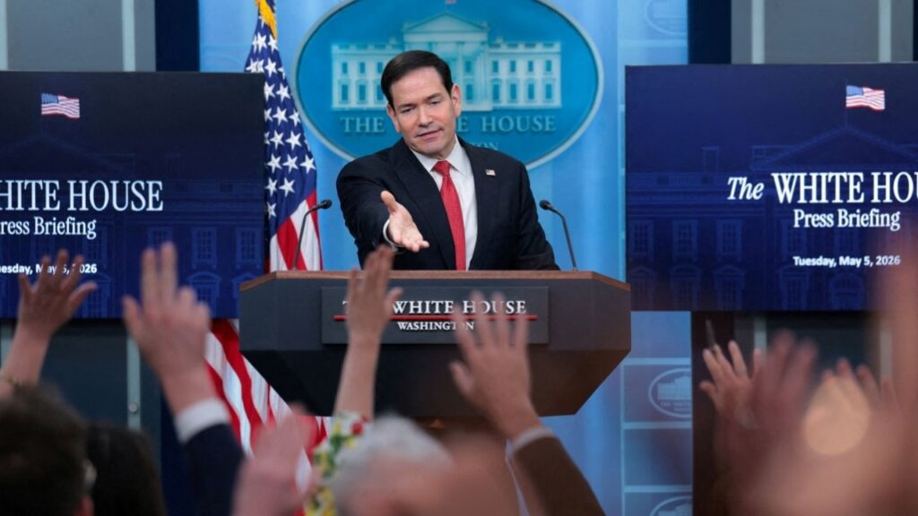 U.S. Secretary of State Marco Rubio looks on as members of the media raise their hands during a press briefing in the James S. Brady Press Briefing Room at the White House in Washington, D.C., U.S., May 5, 2026. (Reuters File)
