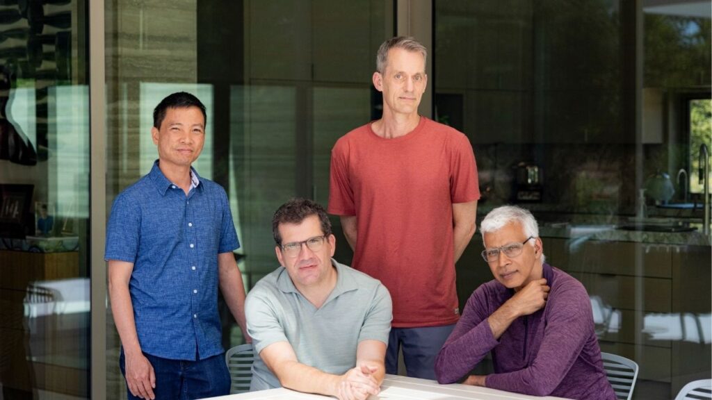 From left: Quoc V. Le, Oriol Vinyals, Jeff Dean and Sanjay Ghemawat, who are leaving Google to start a new AI company called Discovery Loupe, in Palo Alto, Calif., Aug. 4, 2026. The move exposes the changing power structure inside Google and shows there is still plenty of venture money willing to back new AI ideas. (Jason Henry/The New York Times)