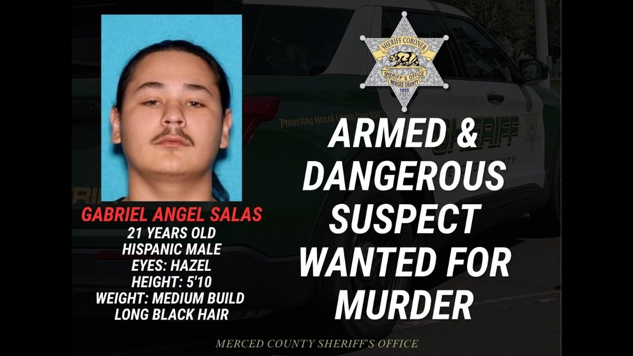 Gabriel Angel Salas (pictured), 21, is wanted for murder after security guard Kody Pena, 31, was fatally shot at the Los Banos Fairgrounds, the Merced County Sheriff’s Office said. (Merced County SO)