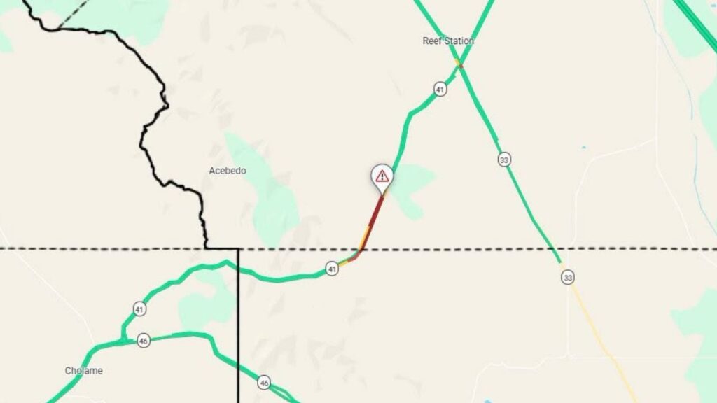 Highway 41 is closed between highways 33 and 46 because of a semi fire, with traffic being detoured and no estimated reopening time. (Caltrans)