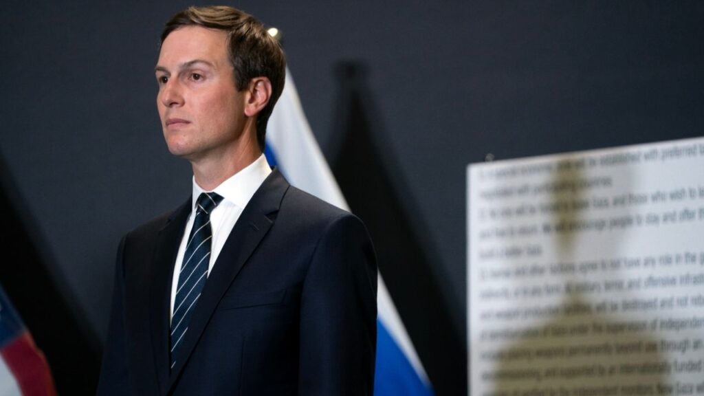 Jared Kushner, President Donald Trump’s son-in-law, at a press briefing in Kiryat Gat, Israel, on Oct. 21, 2025. Kushner, who is also President Trump’s senior aide, is set to visit Israel in August 2026, according to four people familiar with the plans, days after the Israeli government rejected a U.S.-brokered disarmament deal with Hamas. (Nathan Howard/The New York Times)