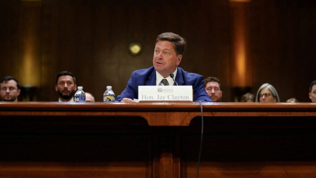 Jay Clayton, U.S. President Donald Trump's nominee to be Director of National Intelligence, testifies during a Senate Intelligence Committee confirmation hearing on Capitol Hill in Washington, D.C., U.S., July 15, 2026. (REUTERS/Nathan Howard/File Photo)