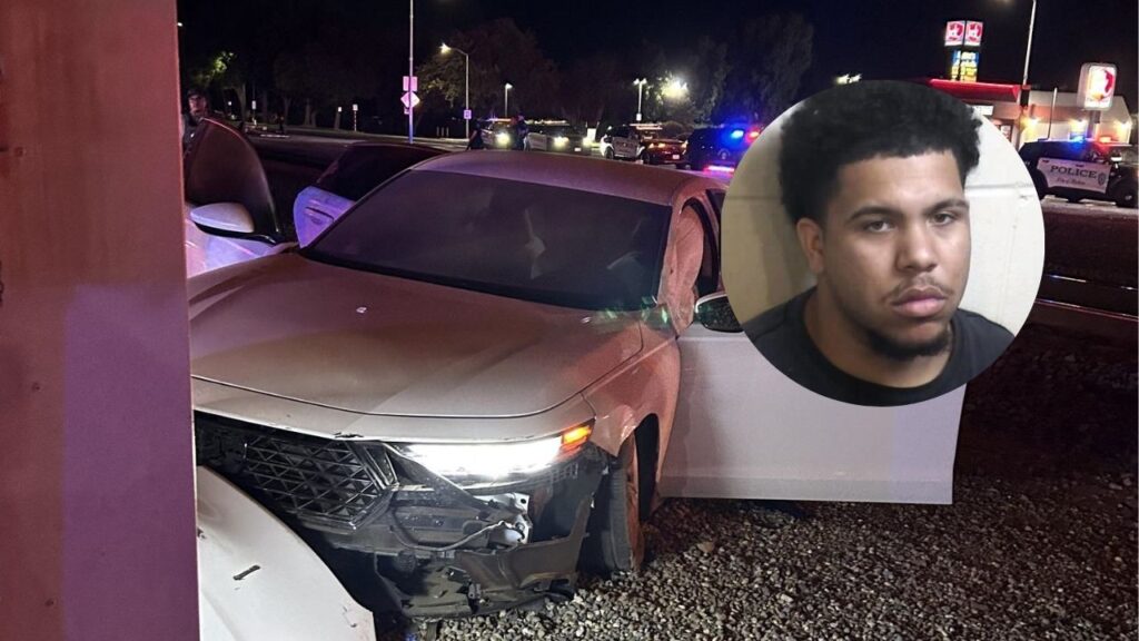 Jordan Garay was booked into the Fresno County Jail on charges including evading police, kidnapping, assault with a deadly weapon, resisting arrest, driving under the influence of alcohol and drugs and committing a felony while out on bail. (Fresno County SO)