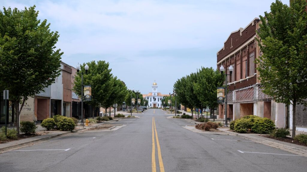 Image of the main street running through downtown Pine Bluff, Arkansas.