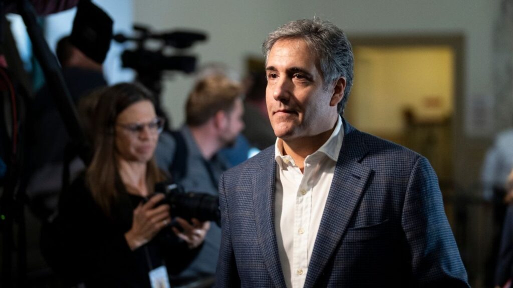 Michael Cohen, onetime fixer for former President Donald Trump, departs after testifying in Trump’s civil fraud trial, in Manhattan, Oct. 24, 2023. President Donald Trump is expected to call into a radio show Cohen is hosting on Thursday, Aug. 20, 2026, capping one of the more stunning rapprochements of the Trump era. (Maansi Srivastava/The New York Times)