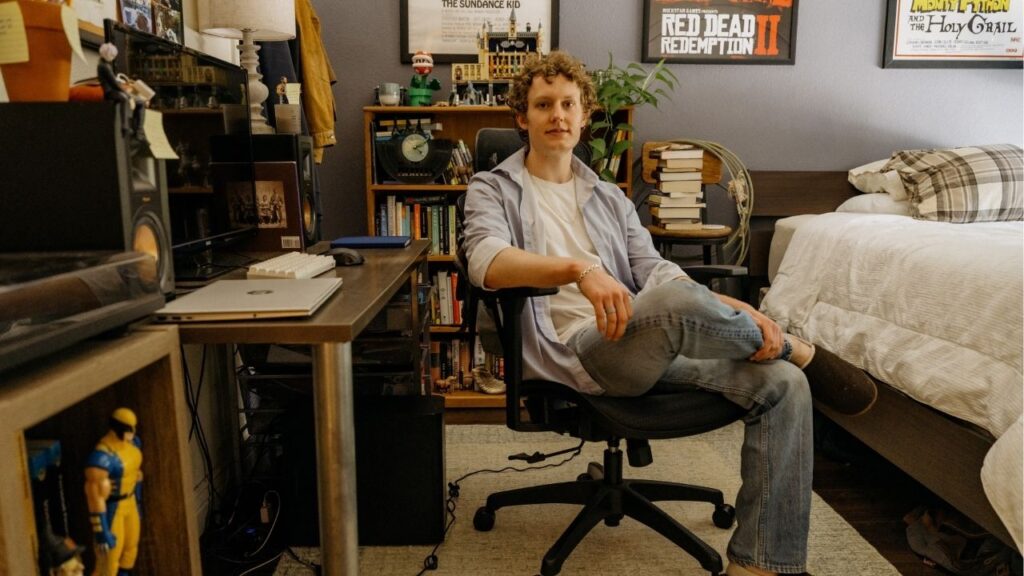 Tommy Balmat, who moved back into his childhood home after graduating from the University of California, Santa Cruz, at home in San Francisco, July 27, 2026. More young adults are living with their parents. (Aaron Wojack/The New York Times)